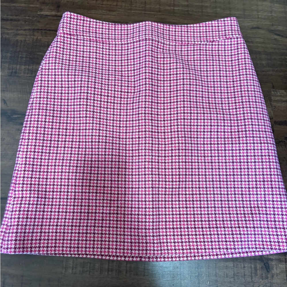J. Crew Pink and White Houndstooth Midi Skirt